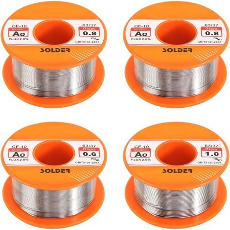 Fil à souder électronique sans plomb – 4 rouleaux de 50 g (Ø 0,6 / 0,8 / 1 mm), étain électrolytique avec flux intégré (1/5)
