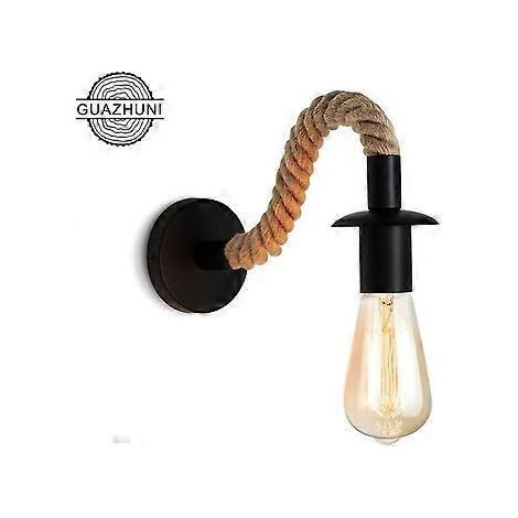 Applique murale Vintage en corde de chanvre,Applique murale industrielle idéale, luminaire E27,Ampoule non incluse,110/220V (Noir) (1/5)