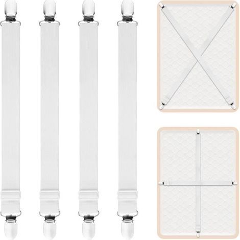 Étendu Sangles pour Draps de Lit, 4 Pièces Attache Drap Housse Attache Matelas élastique Tendeur de Draps Réglable Bretelles Sangle (1/4)
