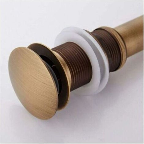 Bonde de lavabo rétro à bouton-poussoir, bonde clic-clac sans trop-plein, siphon universel en laiton bronze poli sans orifice de trop-plein (1/4)
