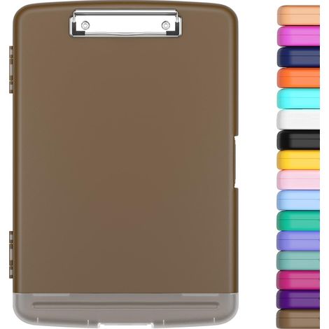 porte-bloc a4 Avec pince de rangement, ouverture latérale du porte-bloc pour soins infirmiers, boîte de rangement pour presse-papiers mince, taille 36 x 24.5 X 3.5 Cm, Marron (1/5)