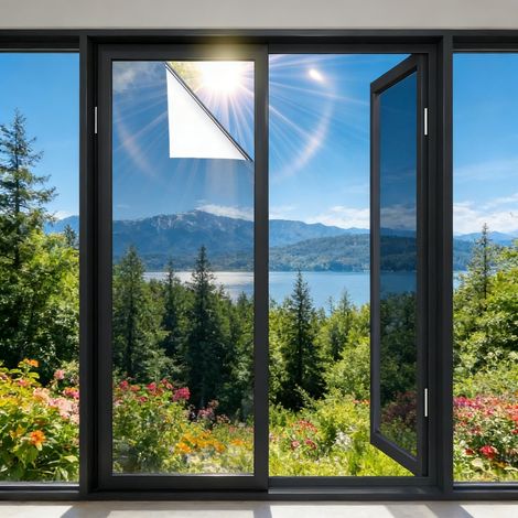 Einweg-Spiegelfolie für Fenster, hitzebeständig, blendfrei, temperaturregulierend, Sichtschutz, reflektierende Klebefolie für Fenster in Haus, Büro und Geschäft (Silber, 40 x 400 cm) (1/5)