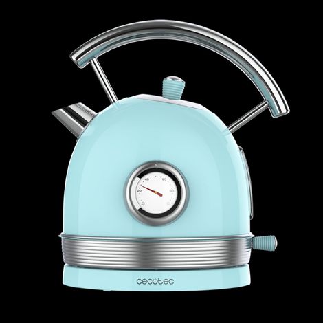 Cecotec Bollitore elettrico ThermoSense 420 Light Blue. 1,8 litri di capacità, 2200 W, misuratore di temperatura, base 360°, acciaio inox, stile vintage, blu (1/5)