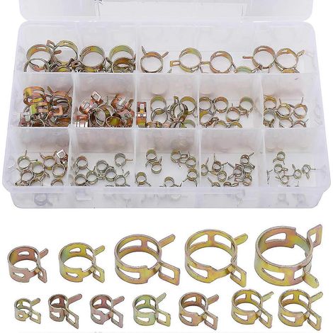 Kit de 120 colliers de serrage à ressort pour tuyaux de carburant, de vide et d'air comprimé, en silicone, de 6 à 22 mm (12 tailles). (1/5)