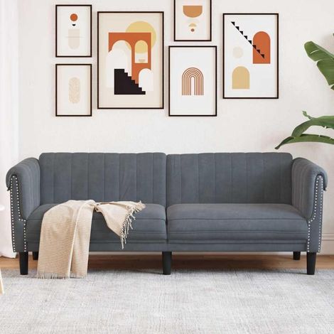 3-Sitzer Sofa Dunkelgrau Samt mit Kissen, Modern & Gepolstert (1/5)