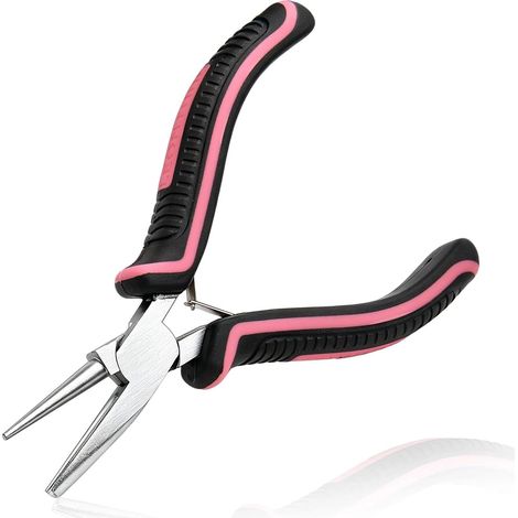 Pince Bec Rond Concave 13cm pour Bouclage et Cintrage de Fil, Outil de Bijouterie, Fabrication Boucles d'Oreilles, Bracelets, Loisirs Créatifs, Manche Rose et Noir (1/5)