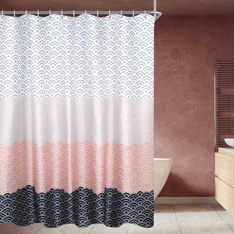 Tenda da doccia 180 x 200 cm, motivo floreale, orlo zavorrato, tessuto antimuffa, impermeabile, lavabile, in poliestere con occhielli e 12 anelli per bagno e vasca (1/5)