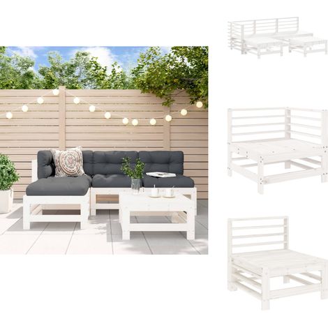 Salon de jardin 5 pcs blanc bois massif de pin - Salon De Jardin - Mobilier De Jardin - Ensemble Salon De Jardin - Meubles De Jardin - Bois Massif (1/5)