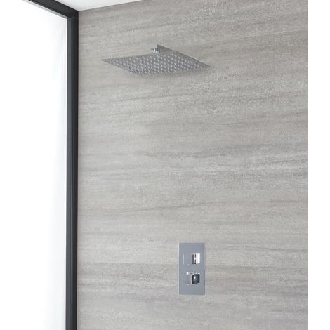Kubix - Mitigeur de Douche Thermostatique Moderne à 1 Fonction avec Pommeau Mural Pluie Carré de 30 cm - Chromé (1/5)