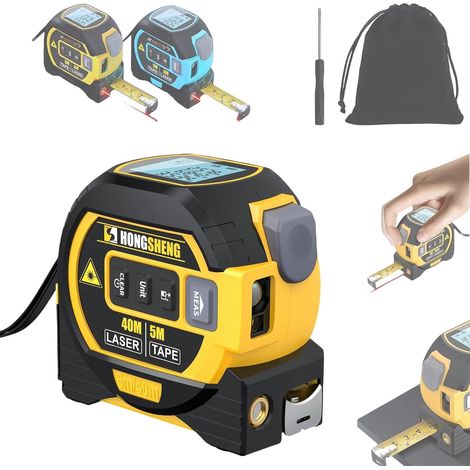 Misuratore di distanza laser 3 in 1 - Portata fino a 40 m - Con laser a linee incrociate - Metro a nastro - Memoria per 20 valori di misurazione (1/5)