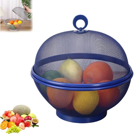 Corbeille de fruits avec filet anti-mouches - Métal avec couvercle - Moustiquaire intégrée - Stockage moderne - 28x25 cm -bleu (1/5)