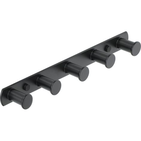 Wall Mounted Coat Rack with Towel Hooks, Screw-On Wall Mounted Towel Holder for Bathroom and Kitchen, Matte Black Stainless Steel Finish, 5 Round Hooks (1/5)