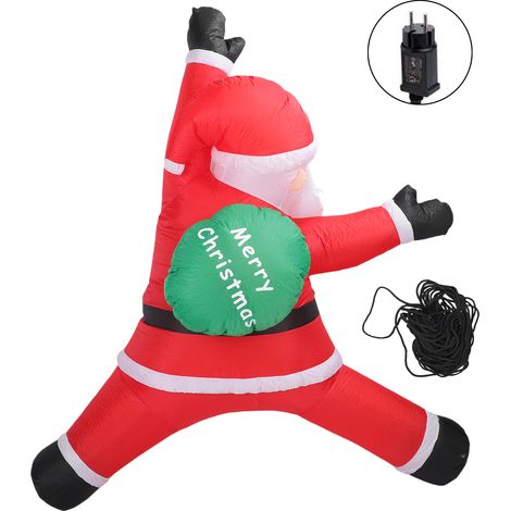 Décoration de jardin gonflable de Père Noël grimpant de 8,2 pieds avec sac cadeau, lumière LED intégrée pour mur de jardin, décoration de vacances, prise UE 220-240V
