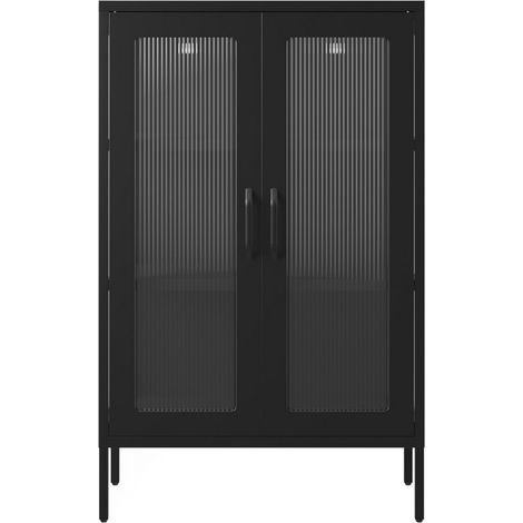 Marsh Storage Cabinet - Steel/Glass - L36 x W65 x H101.5 cm - Black - Flat Packed