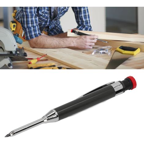 Mechanischer Zimmermannsbleistift, robuster Zimmermannsbleistift mit eingebautem Anspitzer, langer Mine, tiefem Loch, geeignet für Holzarbeiten und Holzkonstruktionen, schwarz. (1/5)
