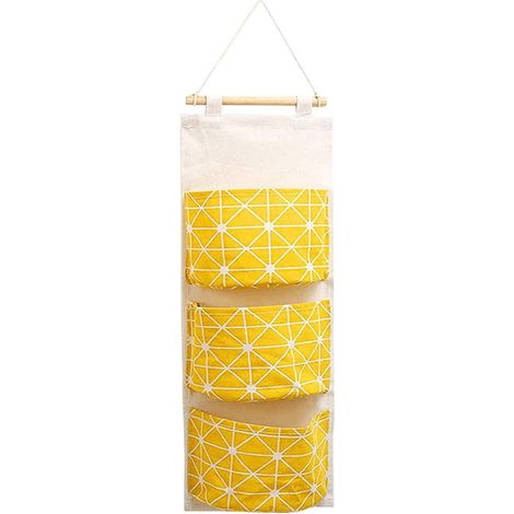 mignon Sac Linge 3 Poches (jaune) Qui Se Plie Derrire La Porte Murale Pour Ranger Les Petites Choses L'entre Jouets Bijoux Cls (1/5)