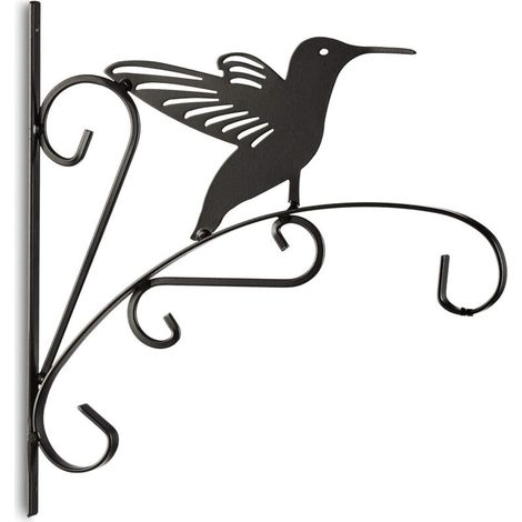 Wall hook for plants, bird hanging planter, metal flower pot, garden decoration, HxWxD 30 x 28 x 2 cm, black (1/5)