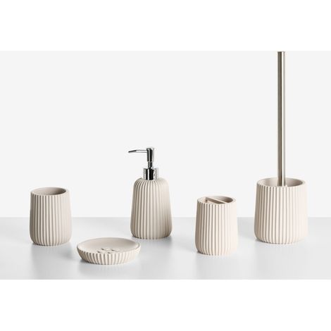 5-Piece Bathroom Accessories Set Beige Polyresin Soap Dish Soap Dispenser Toilet Brush Tumbler Toohtbrush Holder POZUZO (1/5)