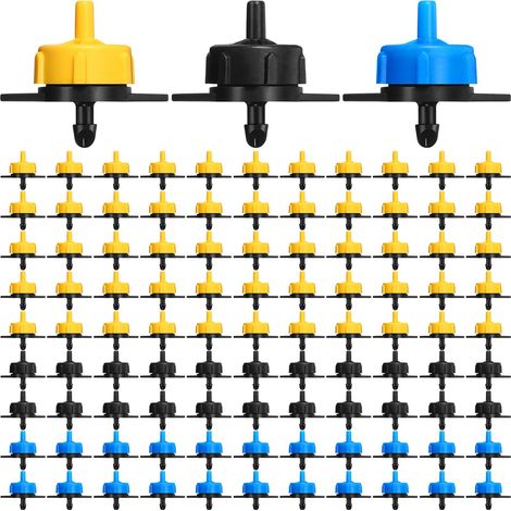 200 émetteurs d'irrigation goutte-à-goutte à compensation de pression, 3 couleurs 3 débits, goutteurs pour tube de 1/4 pouce, système d'irrigation de jardin pour arbres et arbustes (1/5)