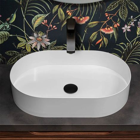 Lavabo da appoggio ovale 58x38 cm in acciaio inox bianco opaco Goya (1/5)
