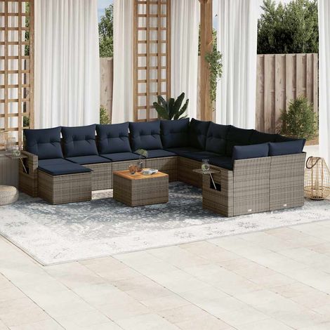 12-teiliges Gartensofa-Set mit Kissen, grau, Polyrattan (1/5)