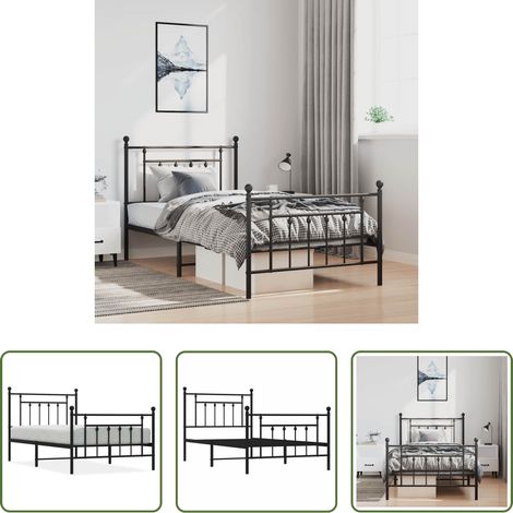 vidaXL Lit avec tête et pied -  Cadre de lit métal sans matelas avec pied de lit noir 100x190cm (1/5)