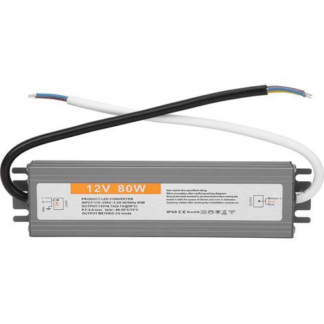 80W LED driver transformer, 12V/24V DC IP68 waterproof switching power supply, slimmer and durable, excellent insulation, high dielectric strength(DC12V) (1/5)