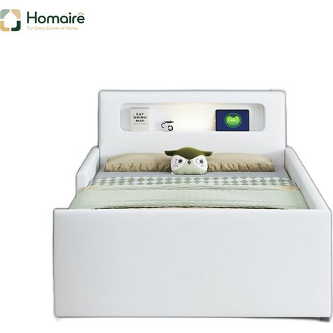 Bettgestell, 213 x 97 x 70 cm weiß Polyester mit Stauraum USB-Port HOMAIRE (1/5)