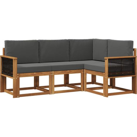 Set di divani da esterno 4 pz Salotto da Giardino Naturale e Antracite Poliestere (1/5)