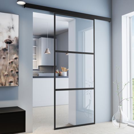 Loftschiebetür gerahmt Glasschiebetür schwarz klarglas - 880 x 2035 mm