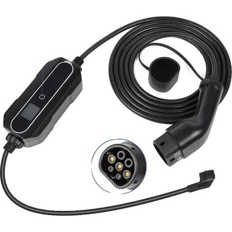 Cargador para coche eléctrico, diseño portátil, corriente ajustable, 16A Tipo 2, 5 metros (1/2)