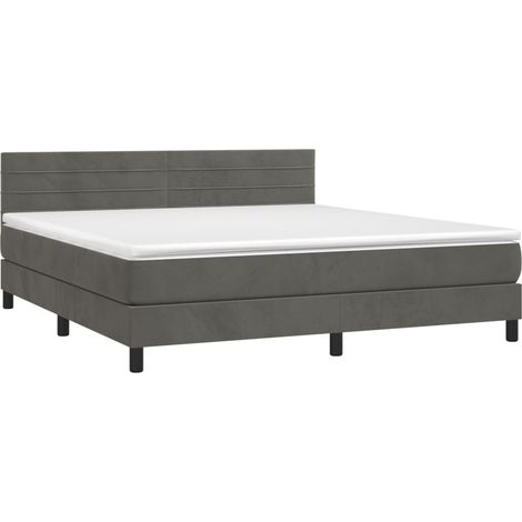 Struttura letto LED con coprimaterasso testiera boxspring 180x200 cm tessuto in velluto grigio scuro TDL0207694