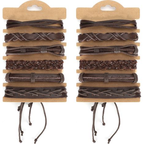 2Sets Retro Braided Bracelet Wrist Band Cow Split Leather HandKnitted Decoration for Man (1/5)