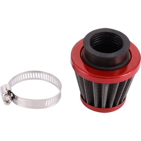 Filtre à air métallique rouge de 35 mm compatible avec les filtres à air de moto de 35 mm de diamètre, résistant à l'usure et à la corrosion, filtre à air modifié. (1/5)