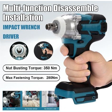 Electrique Boulonneuse Clé à choc Visseuse sans fil Percussion 350Nm Pour 18V Makita DTW285Z Li-Ion Batterie (1/4)