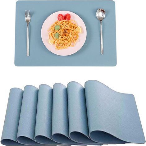 (Gris Bleu)Sets de Table en Cuir, Lot de 6 Sets de Table Lavable imperméables Rectangulaire Sets de Table Résistant à la Chaleur, 45 × 30cm (1/5)