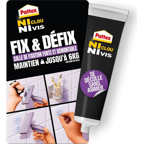 Pattex – Colle multi-usage forte et démontable – Translucide – Résistance jusqu'à 6kg – Maintien immédiat 150kg/m² – Pour carrelage, verre, PVC