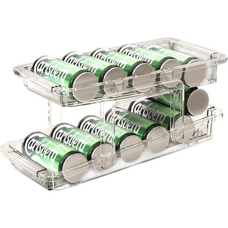 Doppellagiger, zusammenklappbarer Dosenhalter für den Kühlschrank, für Bierdosen, 330 ml, modern, funktional, transparent
