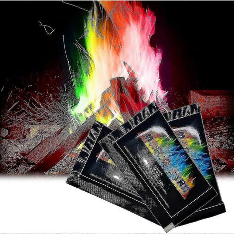 Lot de 10 sachets de feu à flammes arc-en-ciel changeant de couleur pour feu de camp brasero et cheminée extérieure - 15 g (1/4)