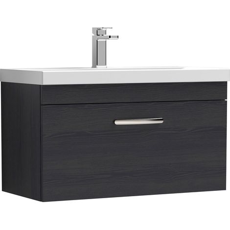 Nuie Athena Wall Hung 1-Drawer Vanity Unit with Basin-1 800mm Wide - Charcoal Black (1/5)