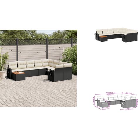 10-tlg. Garten-Sofagarnitur mit Kissen Schwarz Poly Rattan - Gartenmöbel Set - PE-Rattan Möbel - Outdoor Lounge - Esszimmergarnitur - Balkonmöbel (1/3)