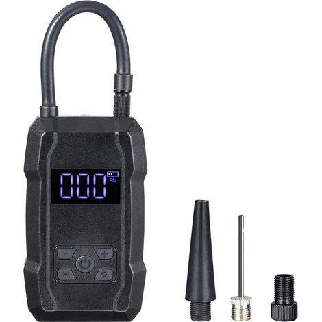 Inflador de neumáticos inalámbrico de 150 PSI, compresor de aire recargable de 8000 mAh, pantalla LCD, presión preestablecida, apagado automático, luz LED de emergencia, doble amortiguador. (1/5)