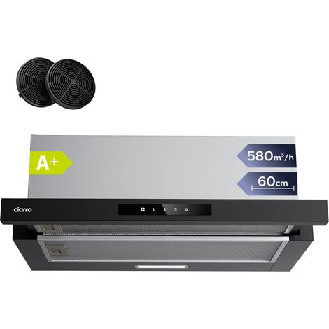 CIARRA Cappa Aspirante a Scomparsa 60cm 580m³/h Comandi Touch Ricircolo o Scarico CD6909AB
