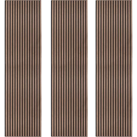 Tre Pannelli Fonoassorbenti con Doghe Noce Scuro Lusso 3D Moderno Decorativo per Interni Pareti o Soffitti 2400mm x 600mm Retro in Feltro Assorbimento Acustico Installazione Facile Kit Incluso