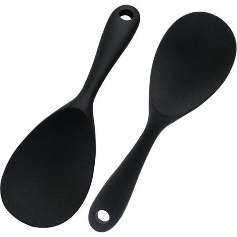 Ensemble de 2 cuillères en silicone - Cuillère à riz en silicone - Cuillère de cuisine - Cuillère en silicone noir - Cuillère antiad (1/5)