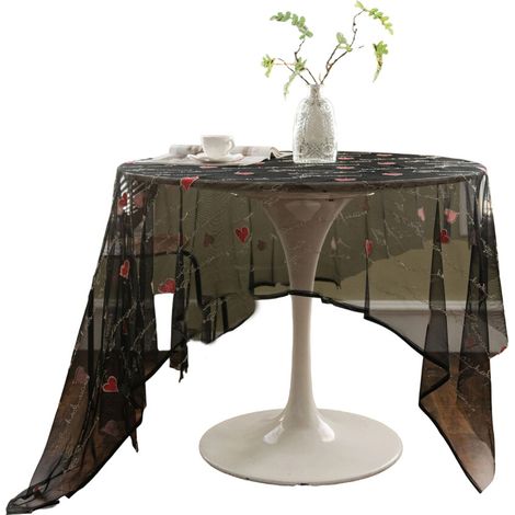 Elegante tovaglia ricamata in pizzo per il tavolo - 100x150 cm con cuori rossi