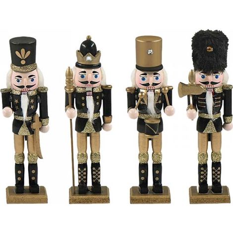 4 Pezzi Schiaccianoci di Natale in Legno Altezza 18cm Serie Nera