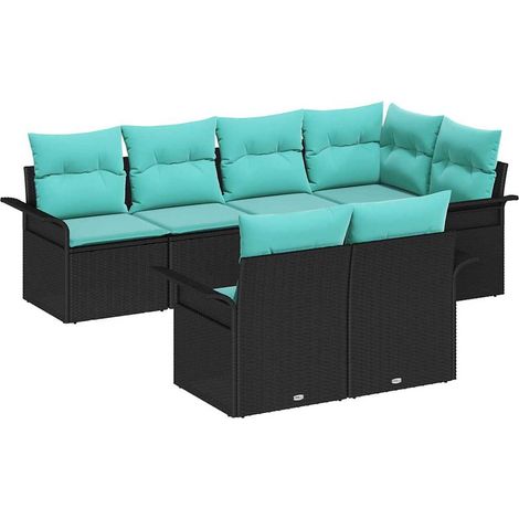 Garten-Sofa-Set mit Kissen 7 pcs Schwarz Poly Rattan vidaXL
