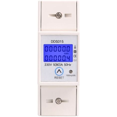 Compteur d'énergie monophasé 5-80A 230V 50Hz Compteur d'énergie rétroéclairé LCD monophasé Compteur KWh Montage sur rail DIN DDS015 Compteur Watt KWh (1/5)