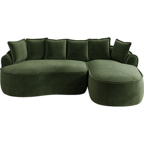Canapé modulable d’angle en L sans armature, canapé nuage en chenille confortable avec assise profonde, canapé moderne avec méridienne, extra grand, avec coussins, idéal pour le salon, vert (1/5)